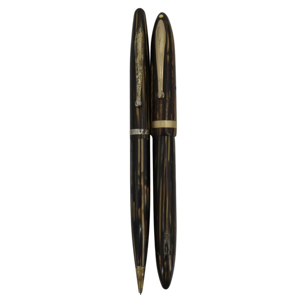 VTG Sheaffer Balance Striated Brown Fountain Pen Mechanical Pencil Set USA